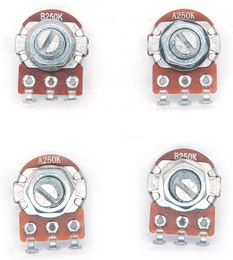 harpfeas 4PCS Mini Guitar Potentiometer Audio Volume Taper Pots for Fender Stratocaster Telecaster Guitar Bass Replacement (Short 15mm, A250K B250K) - Image 2